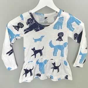 monica + andy Long Sleeve Peplum Tee - Blue Dogs